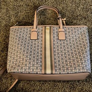 Tory Burch Gemini Link Canvas Small Top-Zip Tote Bag I’m Coastal Pink